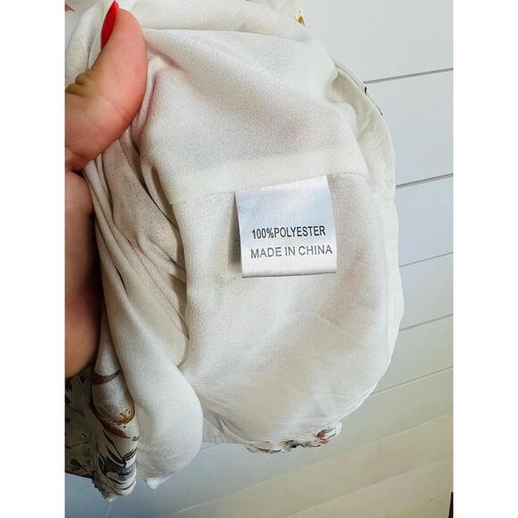 Polly Ivory Floral Print Tie Shoulder Ruffled Hem Sleeveless Mini Dress Size US6 - Picture 8 of 12